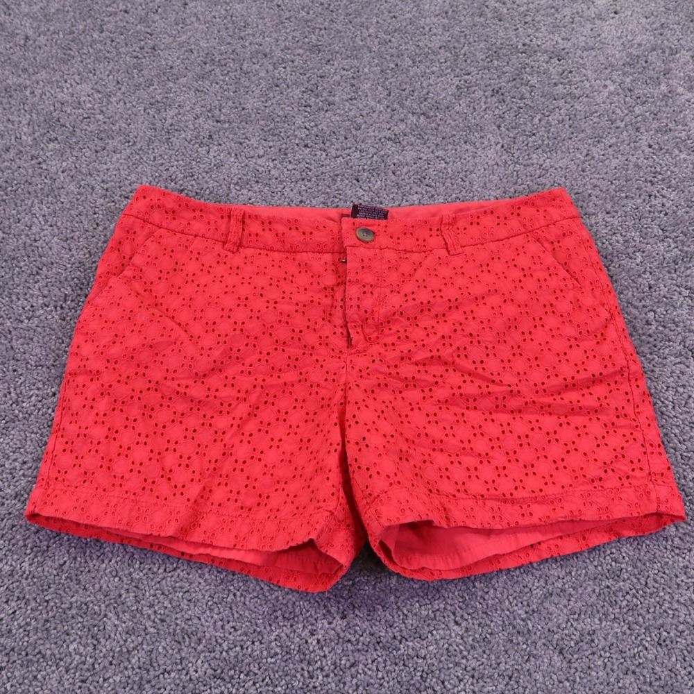 Merona Eyelet Shorts Womens 12 Red Cotton Chino Lined Flat Front Casual Summer
